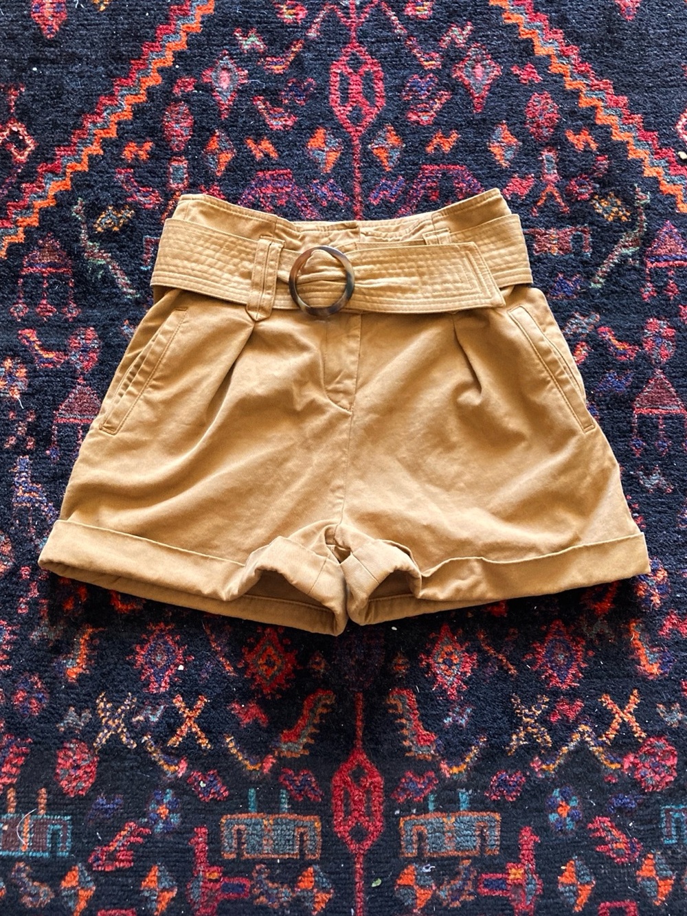 Sezane Rome Khaki Paperbag Shorts with Belt FR36/US4